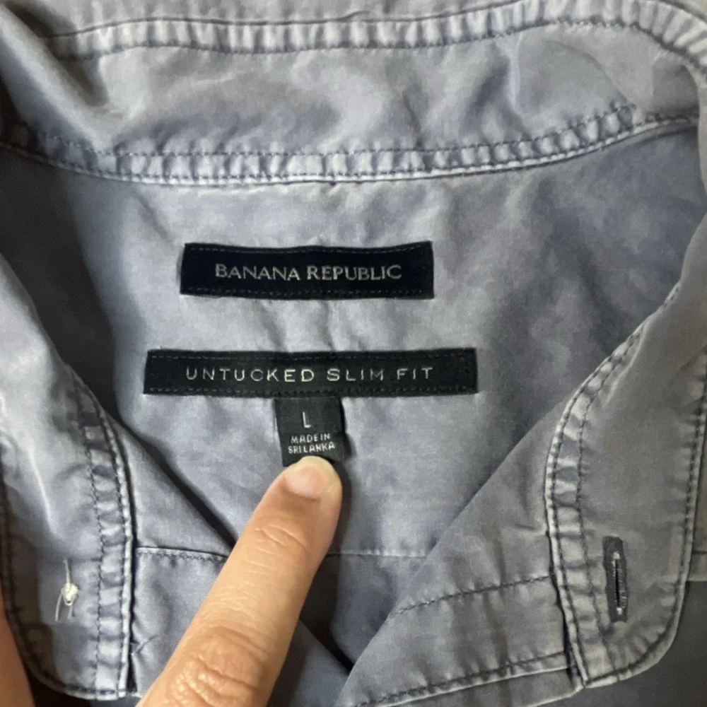 Banana Republic button up shirt men's L Untucked Slim Fit steel gray casual